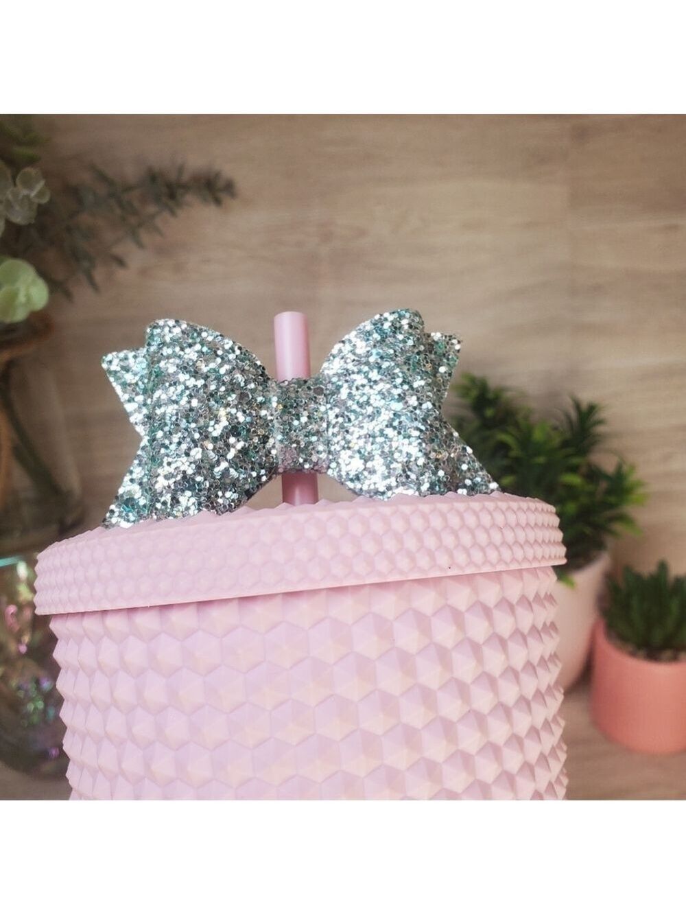 Small Teal Green Blue Glitter Sequin Bow Straw Topper Tumbler Accessory - Picture 5 of 7